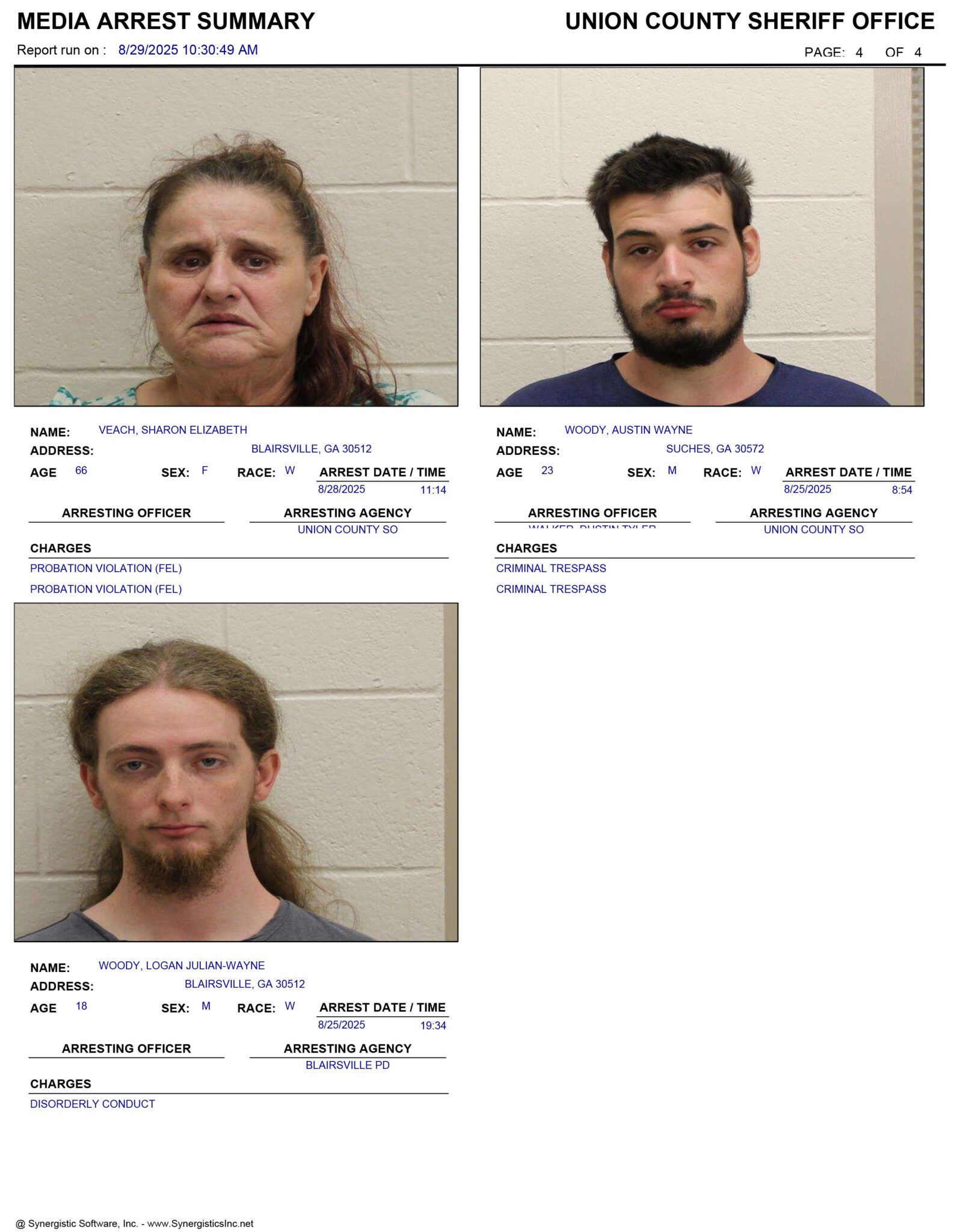 Union County Sheriff’s Office Arrest/Booking Report 8/25 – 8/28/2025 ...